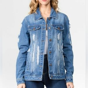 American Bazi | Open-back and Distressed Denim Trucker Jacket